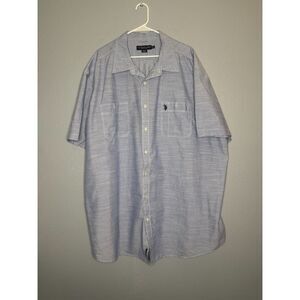 U.S. Polo Assn. Blue White Pin Stripes Full Button Up Collared Shirt Size 4XLT